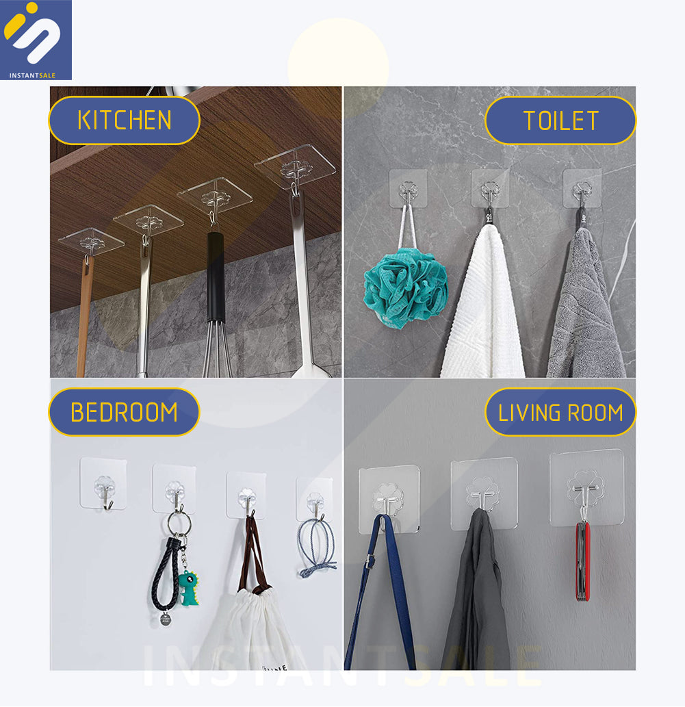 Pack of 5 Wall Hooks, Hanging Hook, Waterproof, Oil Proof, Organizer, Storage, Self Adhesive Hooks, Sticker, Tape InstantSale
