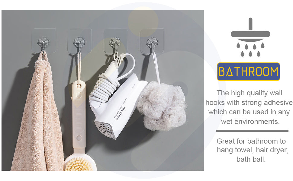 Pack of 5 Wall Hooks, Hanging Hook, Waterproof, Oil Proof, Organizer, Storage, Self Adhesive Hooks, Sticker, Tape InstantSale
