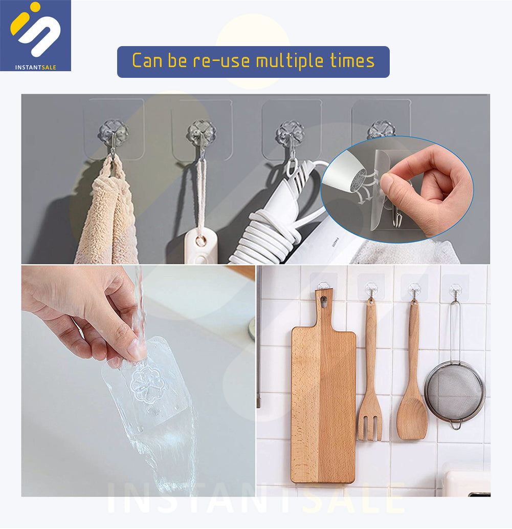 Pack of 5 Wall Hooks, Hanging Hook, Waterproof, Oil Proof, Organizer, Storage, Self Adhesive Hooks, Sticker, Tape InstantSale