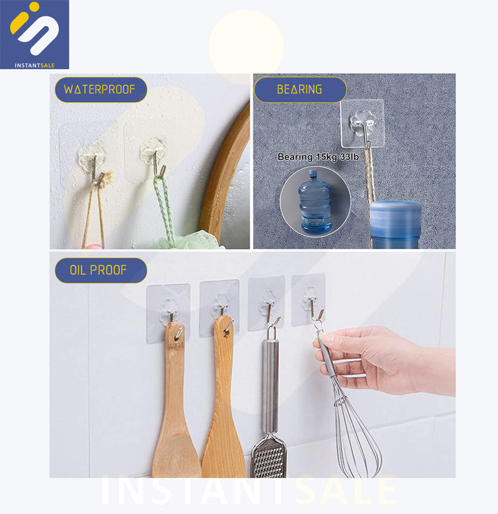 Pack of 5 Wall Hooks, Hanging Hook, Waterproof, Oil Proof, Organizer, Storage, Self Adhesive Hooks, Sticker, Tape InstantSale
