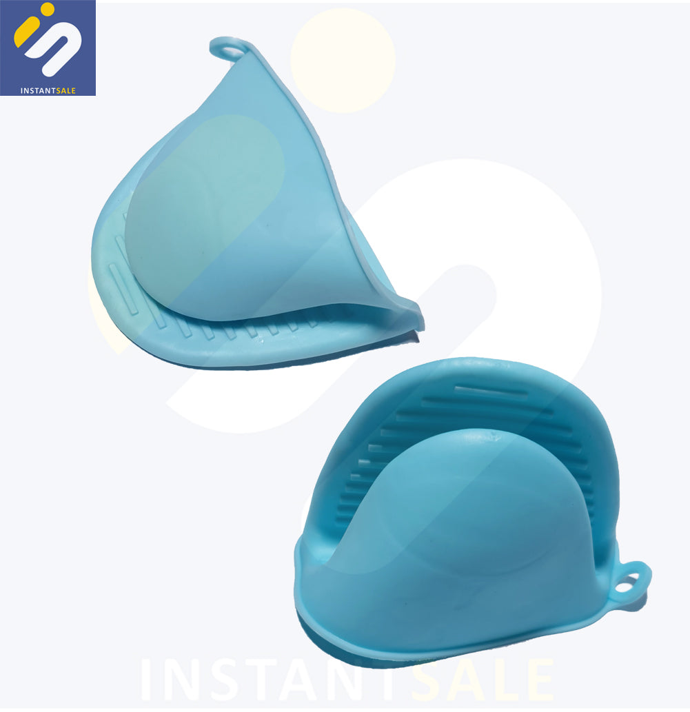 2 Pcs Silicone Heat Resistant Gloves Clips - Non-Stick Anti-Slip Pot Bowl Holder for Cooking and Baking blue