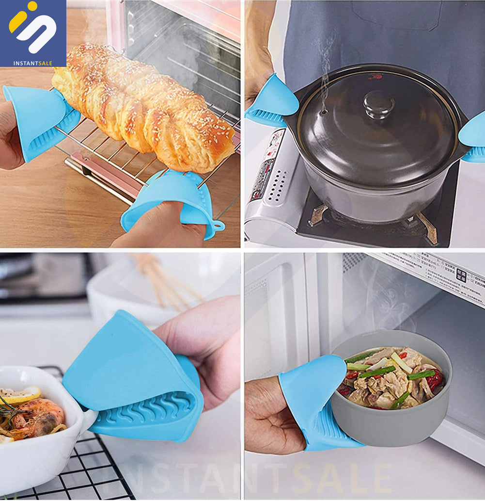 2 Pcs Silicone Heat Resistant Gloves Clips - Non-Stick Anti-Slip Pot Bowl Holder for Cooking and Baking blue