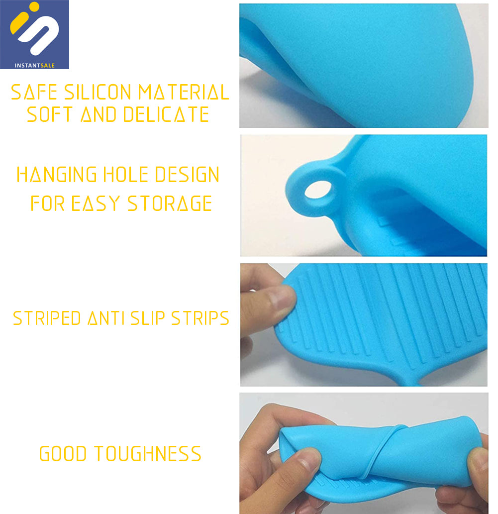 2 Pcs Silicone Heat Resistant Gloves Clips - Non-Stick Anti-Slip Pot Bowl Holder for Cooking and Baking blue