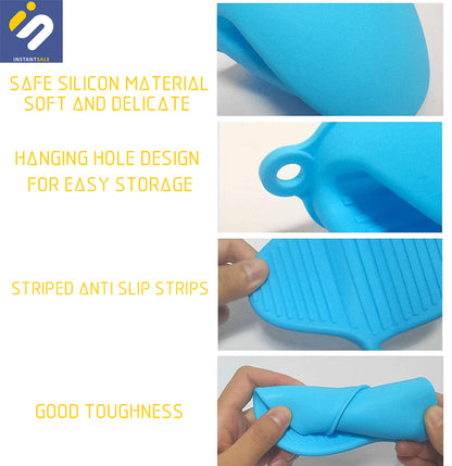 2 Pcs Silicone Heat Resistant Gloves Clips - Non-Stick Anti-Slip Pot Bowl Holder for Cooking and Baking blue