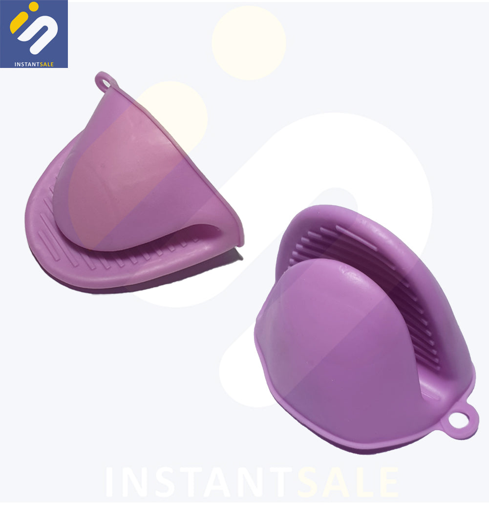 2 Pcs Silicone Heat Resistant Gloves Clips - Non-Stick Anti-Slip Pot Bowl Holder for Cooking and Baking purple