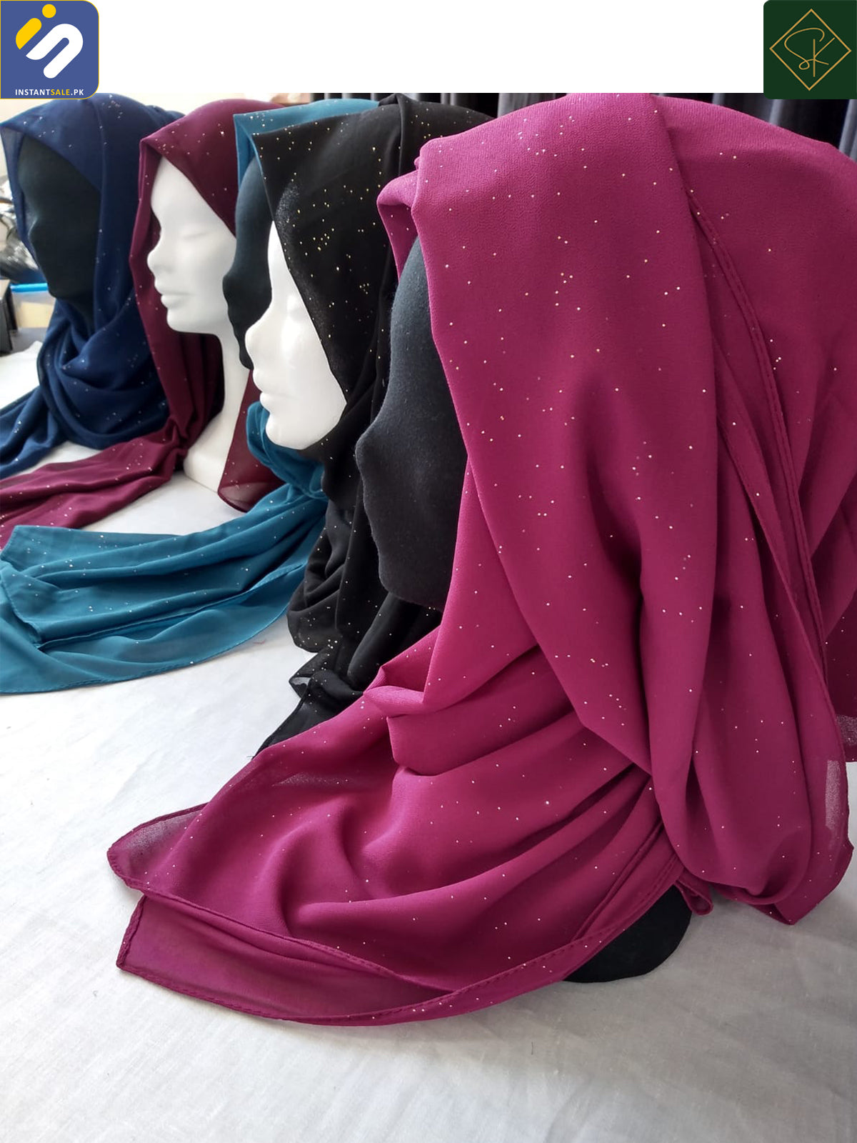 InstantSale.pk SK IMPORTED FANCY GLITTERING CHIFFON SCARF, HIJAB, STALLER, DUPATTA, SCARVES 
