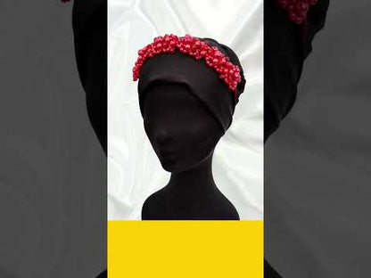 InstantSale.pk | SK Imported Red Elegant Bridal Wedding Hair Accessories Crystal Pearl Flower Girl Hijab Headband Ribbon Headpiece Hair Jewelry Accessories